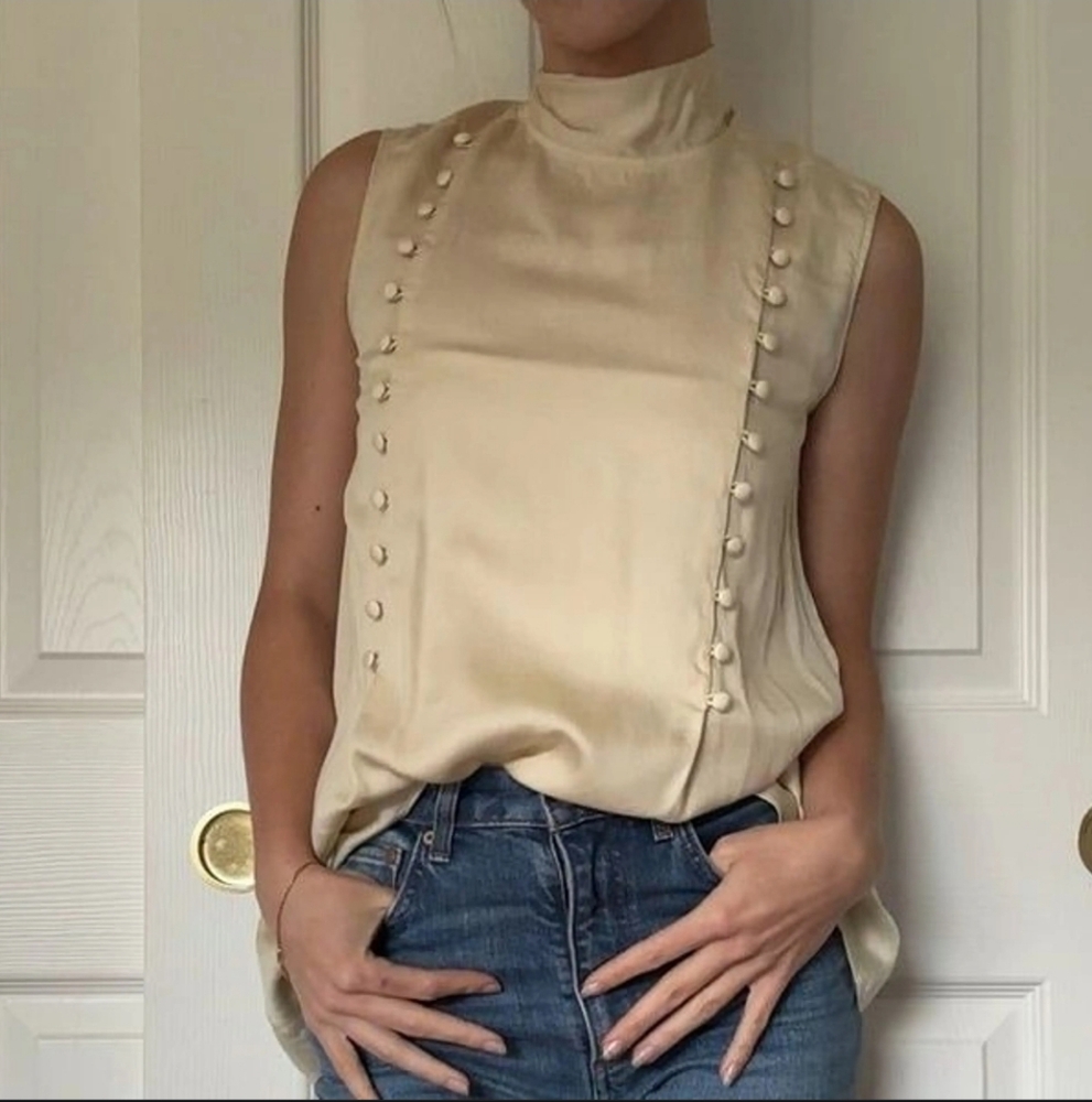 Massimo Dutti Sleveless Mock Neck Button Detail Blouse, Small